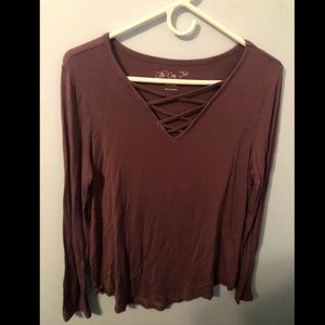 crisscrossed V-neck long sleeve shirt